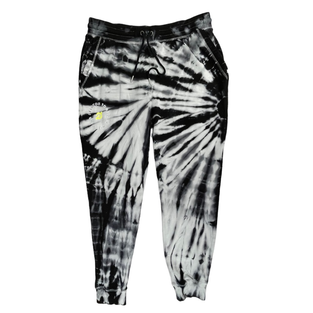 Peloton Jogger Sweatpants Womens Large Gray White Tie Dye Pockets Tie Waist